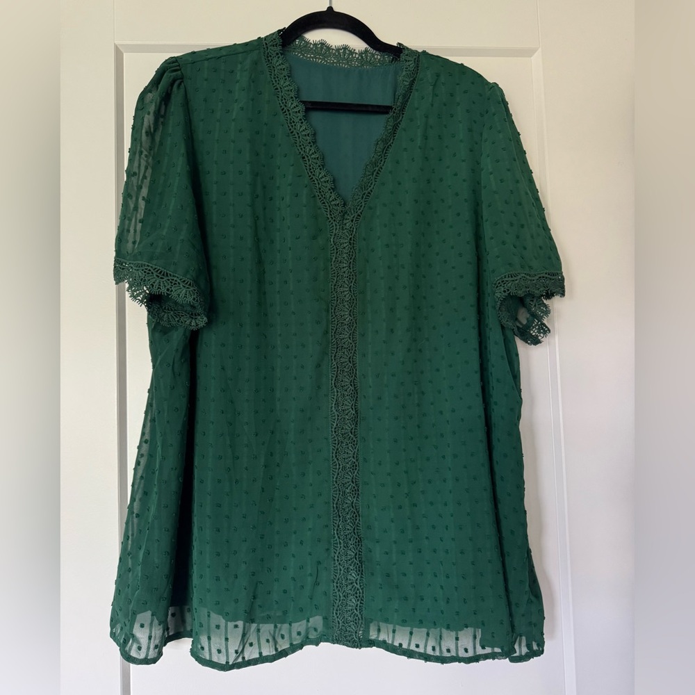 Amazon Elegant Green Lace Trim Blouse Polka Dot Details Size 2X